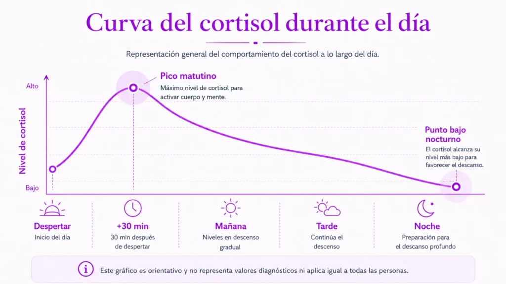 Tienes cortisol alto Una guía para entender su relación con el peso - curva del cortisol durante del día - Dra Paola Sanchez
