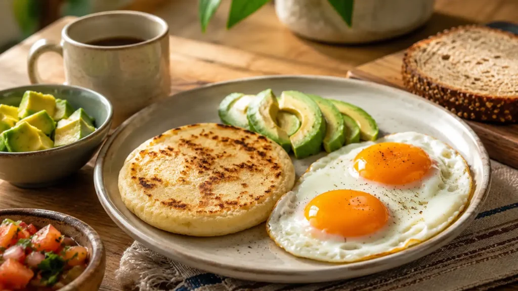 Desayuno saludable colombiano - Puesto 1. Huevos con arepa o pan integral y aguacate - Dra Paola Sanchez